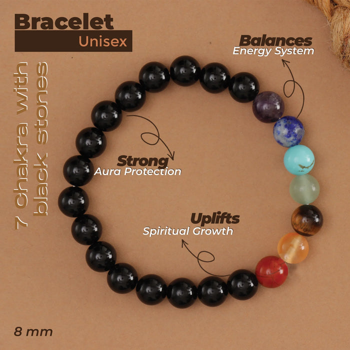 7 Chakra Bracelet with Black Stones
