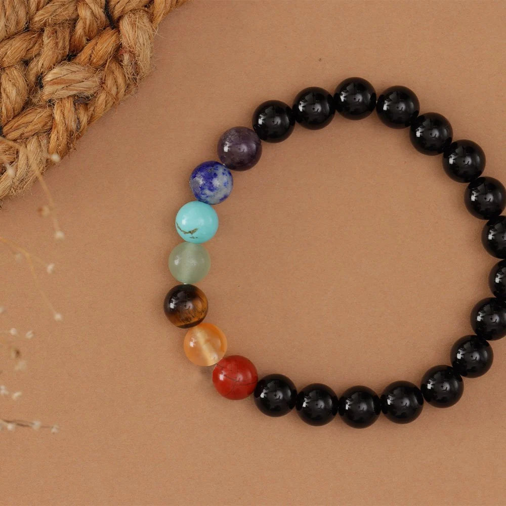 7 Chakra Bracelet with Black Stones