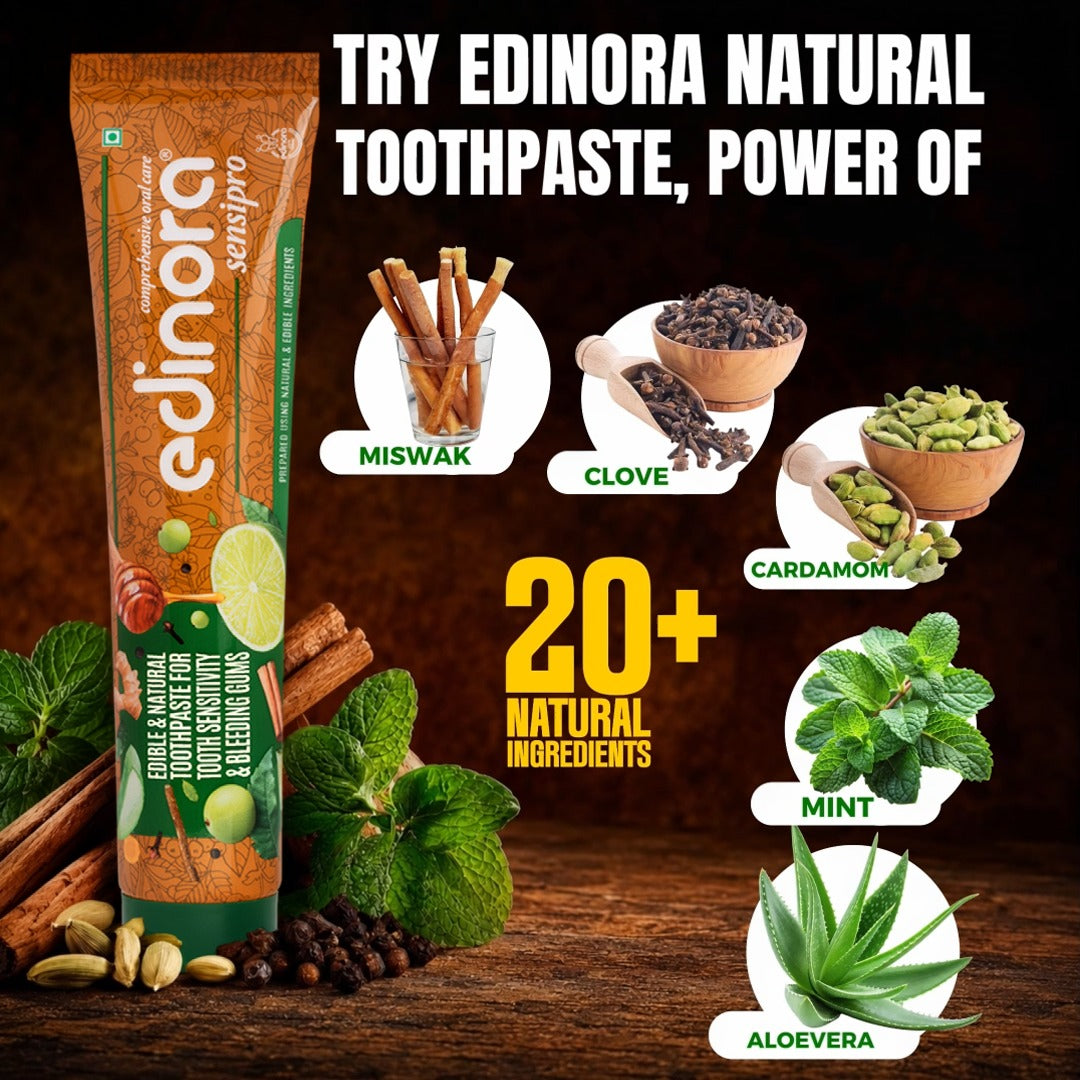 Edinora Sensipro ayurvedic toothpaste | For sensitivity, bad breath & bleeding gums | Oral microbiome friendly | No SLS, Parabens