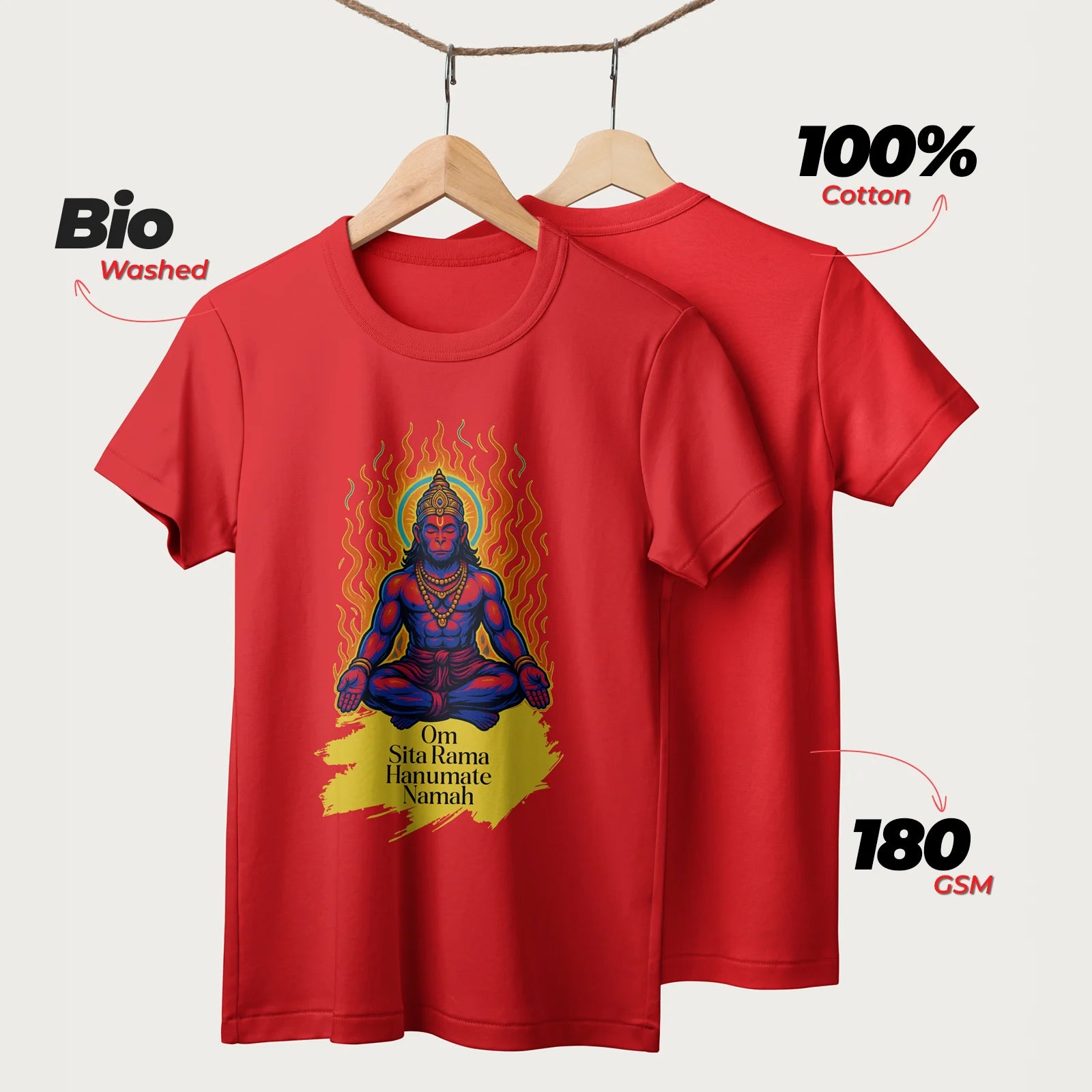 Om Sita Rama Hanumate Namah | English | Unisex T-Shirt | 100% Cotton | Regular Fit | Spiritual Graphic Tee | D1
