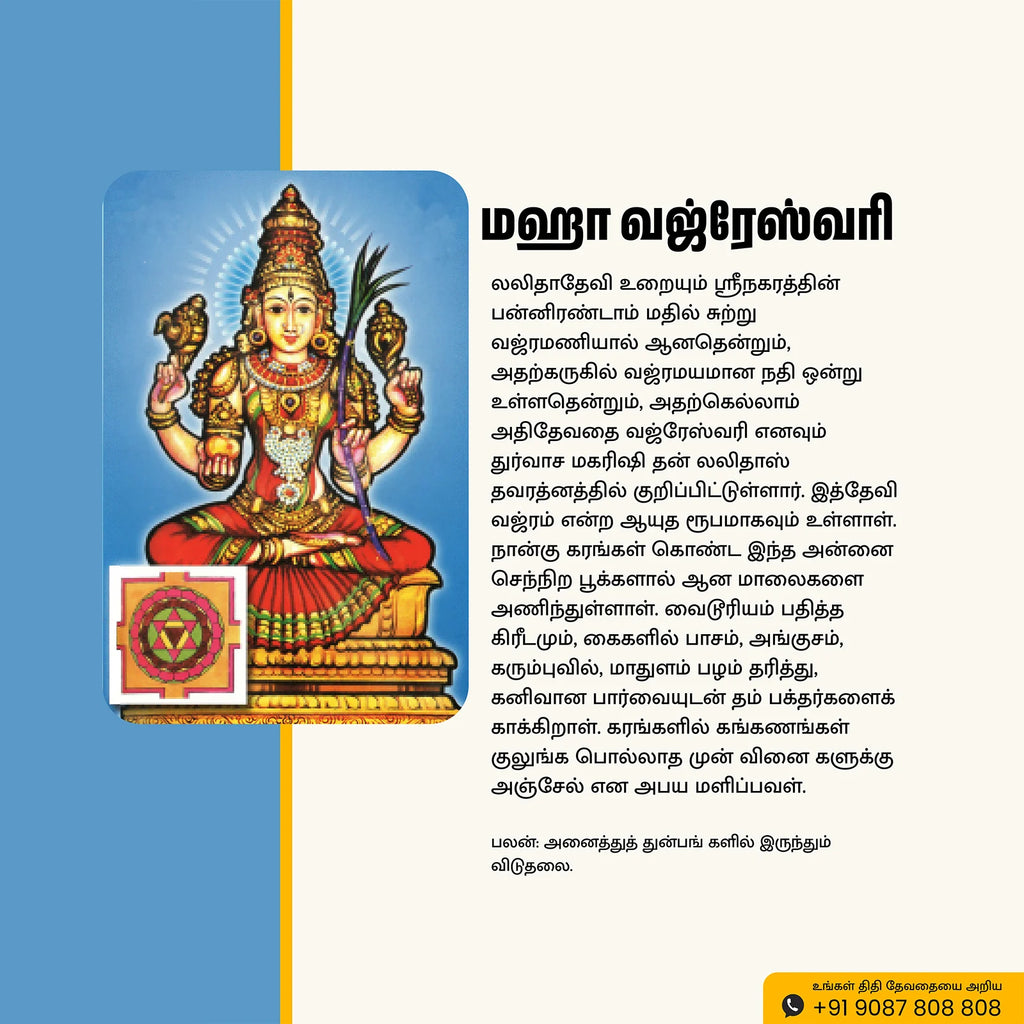 Sri Maha Vajreshwari | Thithi Devathai | Energized Powerful Photo Frame | 6x8 inch