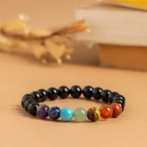 7 Chakra Bracelet with Black Stones